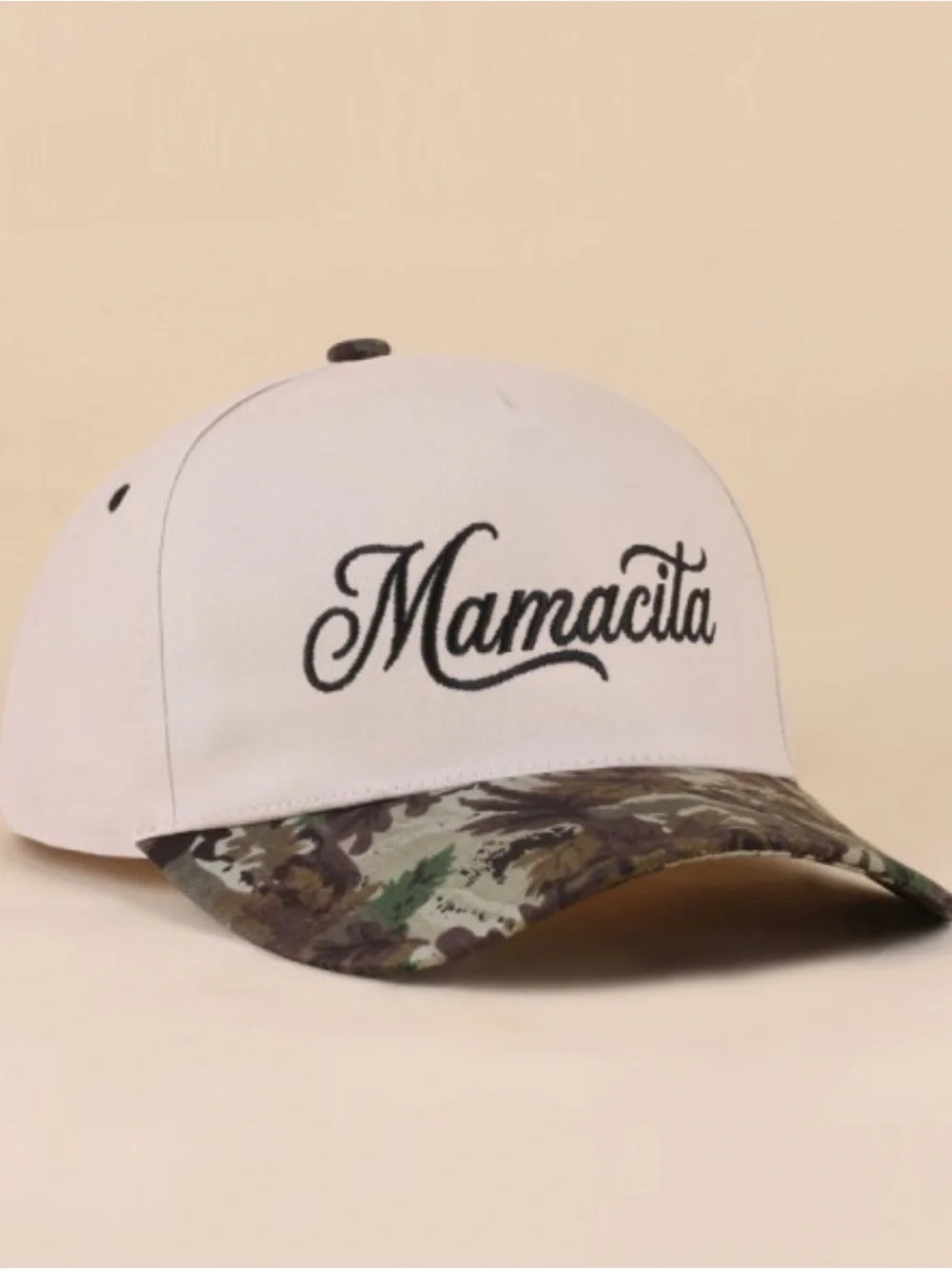 Zenana Outfitters White & Camo Mom Script Trucker Hat